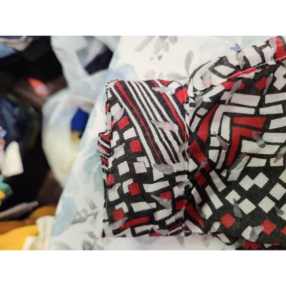 Ruby Rd Women's Button Front Sheer Blouse Red Black White Mock Neck  Size 6P - Picture 8 of 9